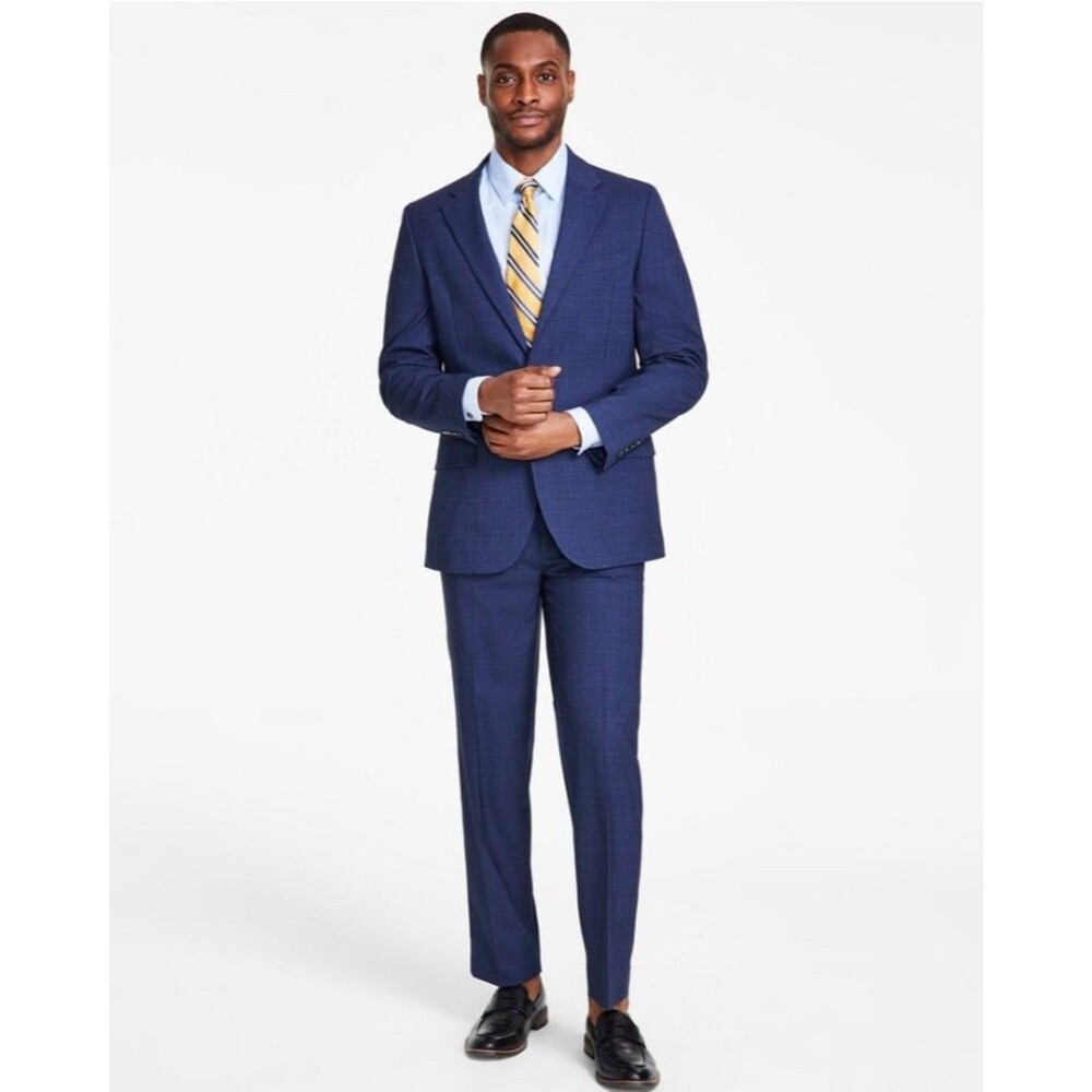 $395 NEW NAUTICA Mens 42R Blue Plaid Stretch 2 Piece Suit With Dress Pants 36x31